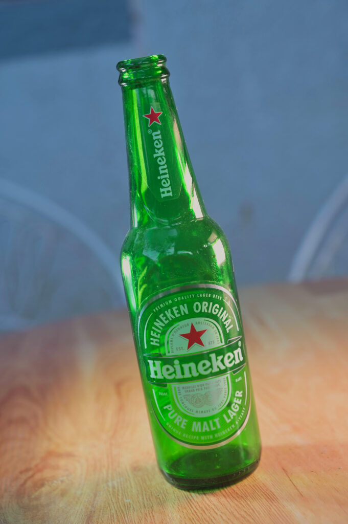 Heineken beer empty bottle of heineken